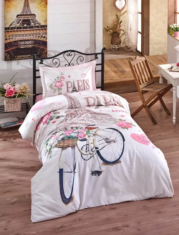 סט מצעים למיטה וחצי 120/200 100% כותנה דגם Paris Love
