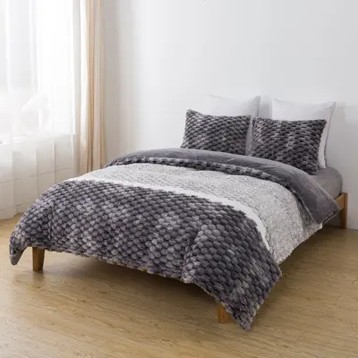 סט מצעי קטיפה למיטה וחצי 120/200 דגם קורל אפור