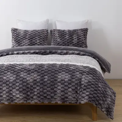 סט מצעי קטיפה יחיד רחב 100/200 דגם קורל אפור