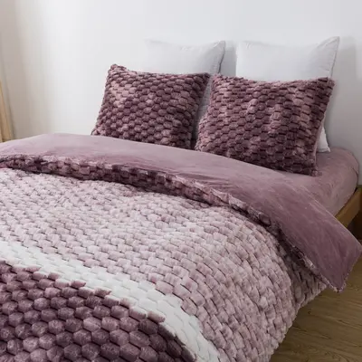 סט מצעי קטיפה יחיד רחב 100/200 דגם קורל סגול