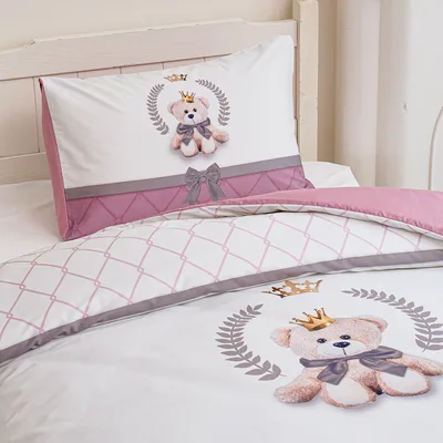 סט מצעים יחיד 90/200 100% כותנה סאטן רויאל טדי ורוד