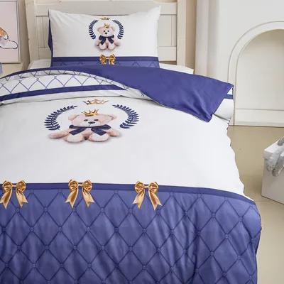 סט מצעים יחיד 90/200 100% כותנה סאטן רויאל טדי כחול