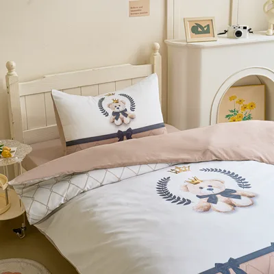 סט מצעים נוער 80/200 100% כותנה סאטן רויאל טדי בז'