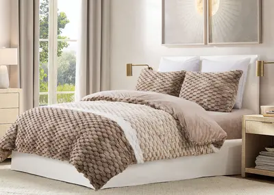 סט מצעי קטיפה זוגי רחב 180/200 דגם קורל מוקה