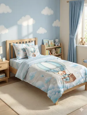 סט מצעים יחיד 90/200 פרקל דגם כדור פורח כחול